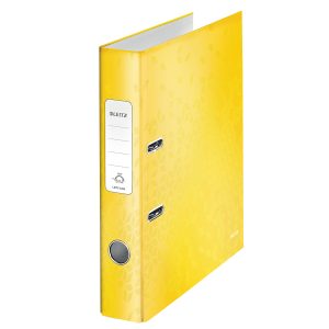 Biblioraft Leitz 180 WOW, carton laminat, partial reciclat, FSC, A4, 52 mm, galben
