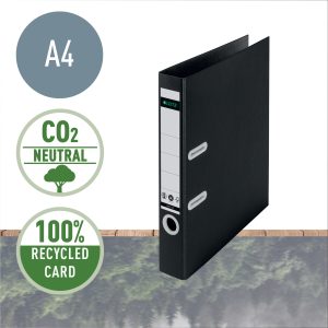 Biblioraft Leitz 180 Recycle, carton reciclat, A4, 80 mm, negru