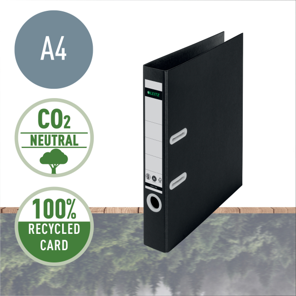 Biblioraft Leitz 180 Recycle, carton reciclat, A4, 80 mm, negru