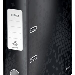 Biblioraft Leitz 180 WOW, carton laminat, partial reciclat, FSC, A4, 80 mm, negru