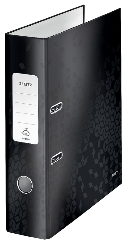 Biblioraft Leitz 180 WOW, carton laminat, partial reciclat, FSC, A4, 80 mm, negru