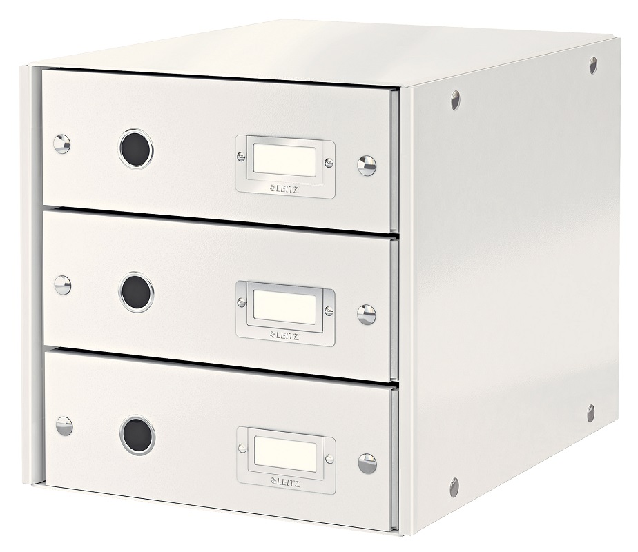 Cabinet cu sertare Leitz WOW Click & Store, 3 sertare, carton laminat, A4, alb