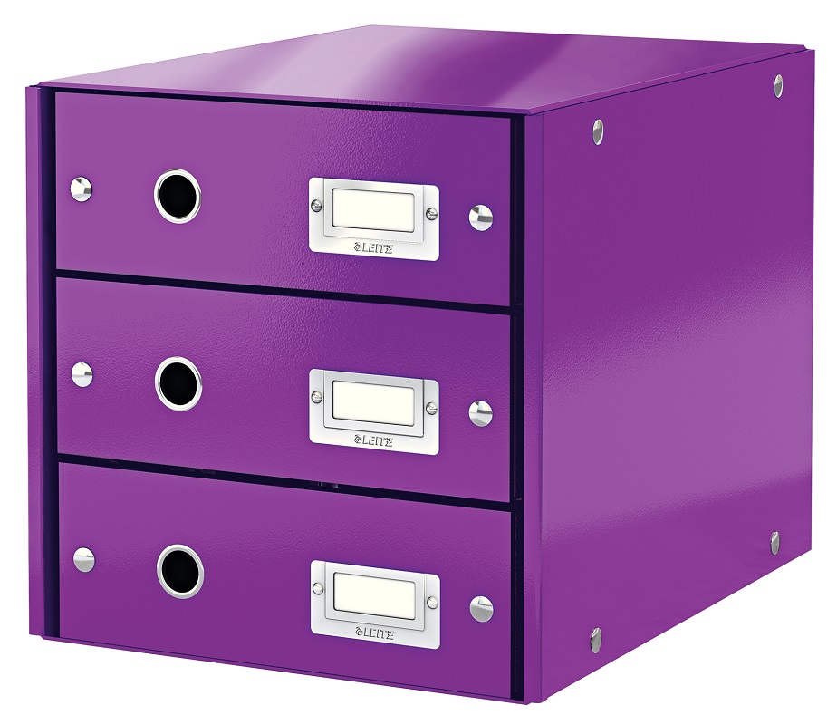 Cabinet cu sertare Leitz WOW Click & Store, 3 sertare, carton laminat, A4, mov