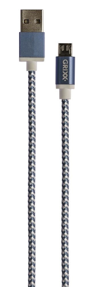 Cablu date GRIXX - Micro USB to USB, impletit, lungime 3m - albastru/alb