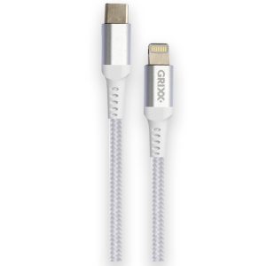 Cablu date GRIXX - USB-C to Lightning MFI, impletit, lungime 2m - alb