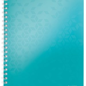 Caiet de birou LEITZ WOW, PP, FSC, reciclabil, A4, 80 coli, cu spira, matematica, turcoaz