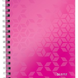 Caiet de birou LEITZ WOW, PP, FSC, reciclabil, A5, 80 coli, cu spira, dictando, roz