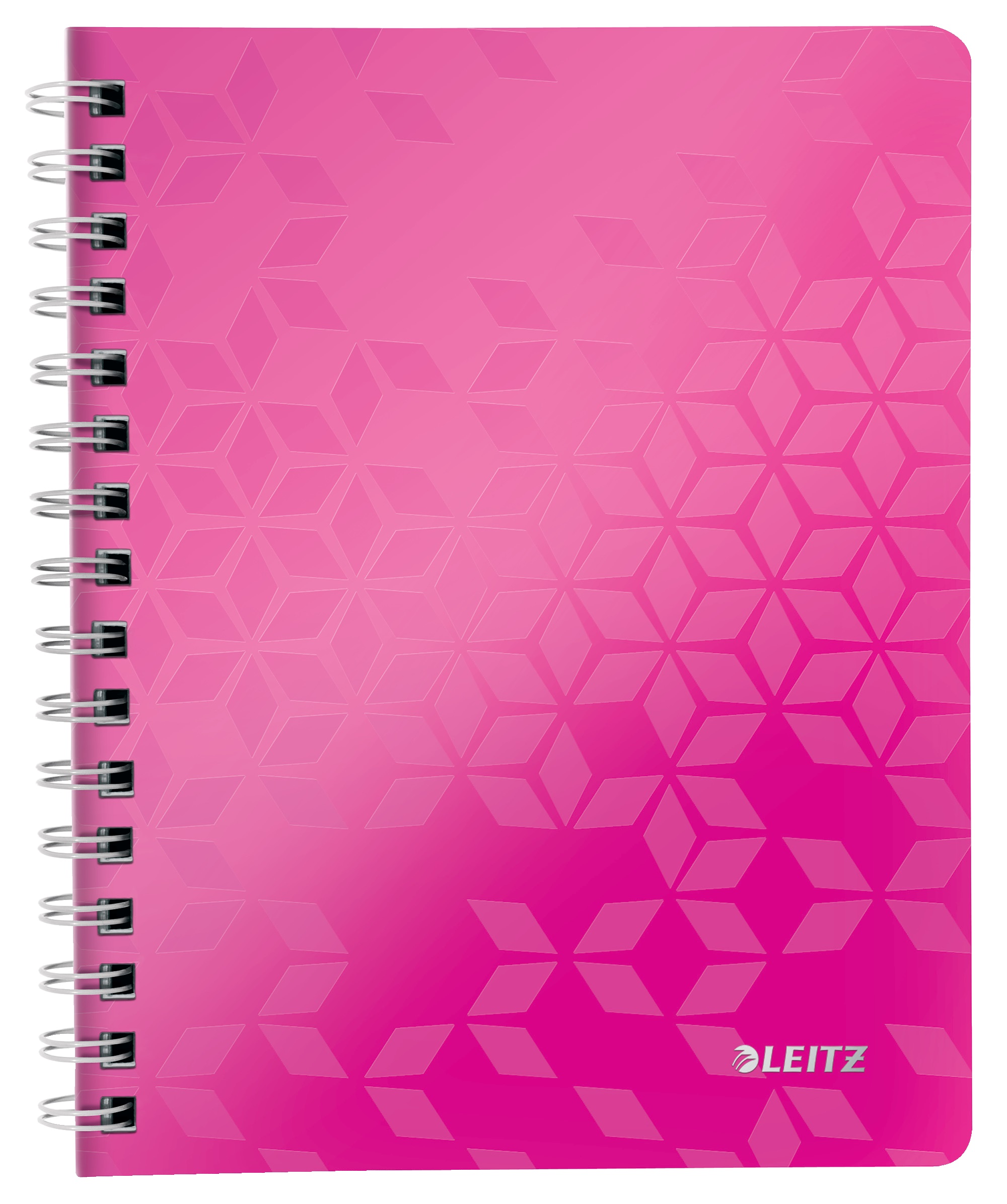 Caiet de birou LEITZ WOW, PP, FSC, reciclabil, A5, 80 coli, cu spira, dictando, roz