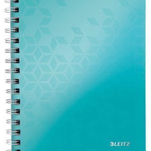 Caiet de birou Leitz WOW, PP, FSC, reciclabil, A5, 80 coli, cu spira, matematica, turcoaz