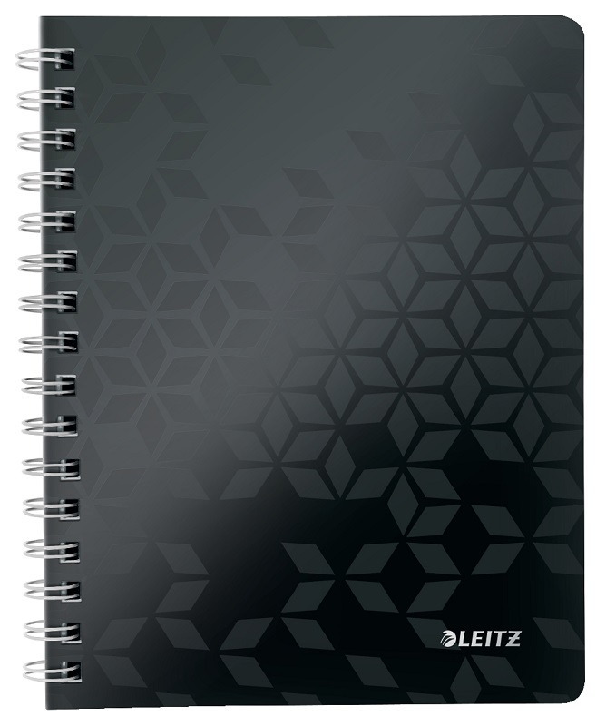 Caiet de birou Leitz WOW, PP, FSC, reciclabil, A5, 80 coli, cu spira, dictando, negru