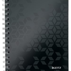 Caiet de birou Leitz WOW, PP, FSC, reciclabil, A5, 80 coli, cu spira, matematica, negru