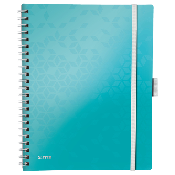 Caiet de birou Leitz WOW Be Mobile, PP, FSC, reciclabil, A4, 80 coli, cu spira, dictando, turcoaz