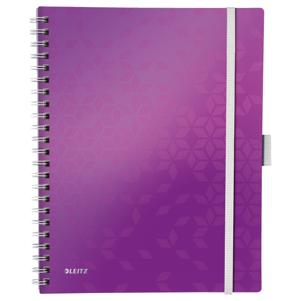 Caiet de birou Leitz WOW Be Mobile, PP, FSC, reciclabil, A4, 80 coli, cu spira, matematica, mov