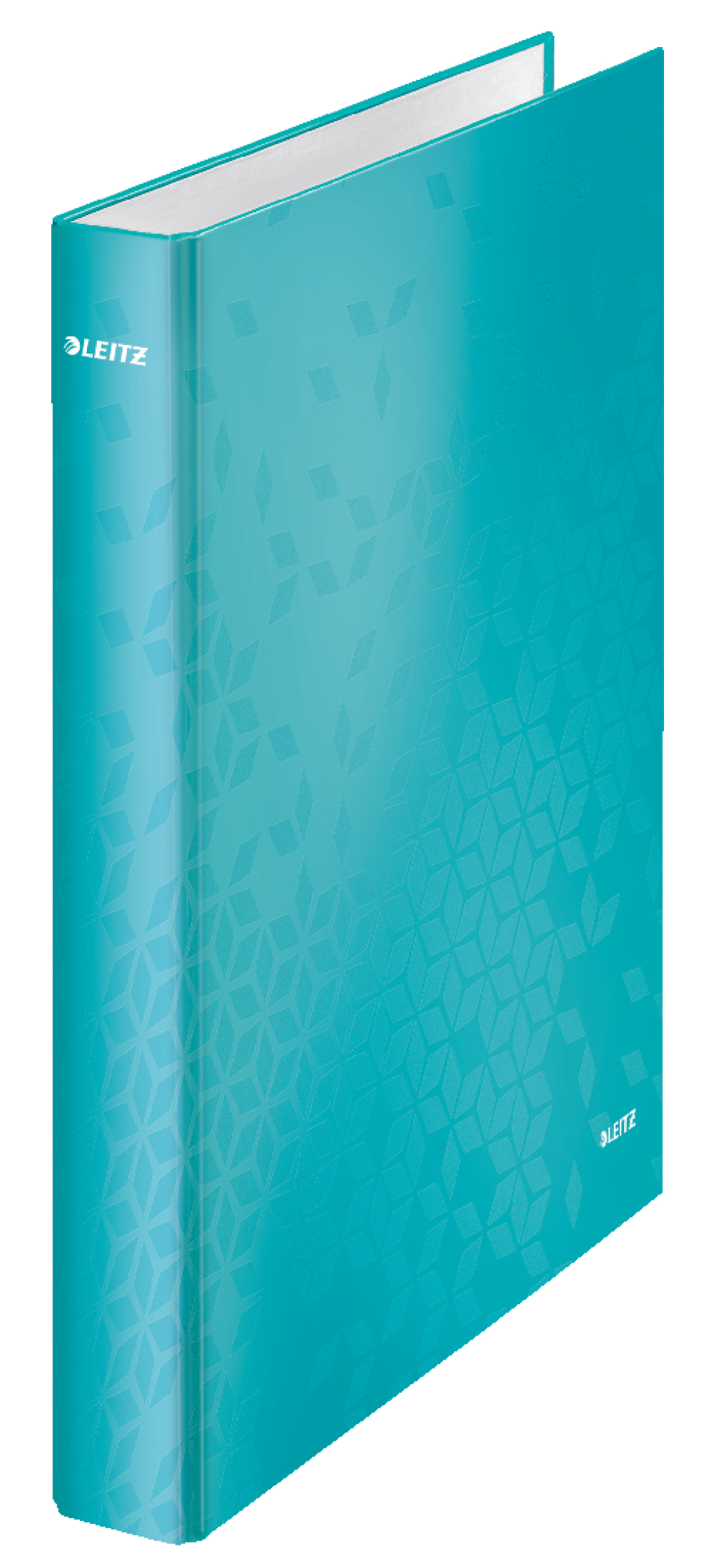 Caiet mecanic LEITZ WOW, carton laminat, partial reciclat, FSC, A4, mecanism 2DR, inel 25 mm, turcoa