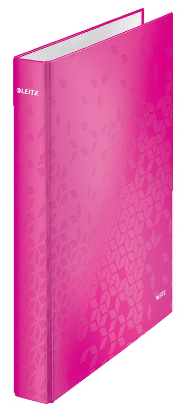 Caiet mecanic LEITZ WOW, carton laminat, partial reciclat, FSC, A4, mecanism 4DR, inel 25 mm, roz
