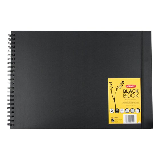 Caiet pentru schite si desen DERWENT Professional, A3, cu spira, 40 coli, 200 gsm, hartie neagra, ne