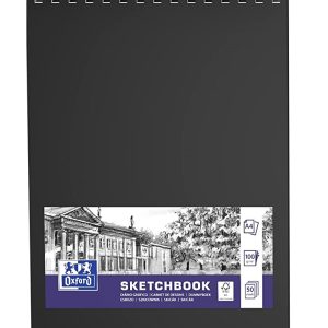Caiet pentru schite, OXFORD Sketchbook, A4, 96 file-100g/mp, coperta carton rigida - negru
