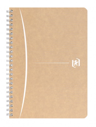 Caiet cu spirala, OXFORD Touareg, A5, 90 file-90g/mp, coperta carton reciclat, kraft/dungi ass-mate
