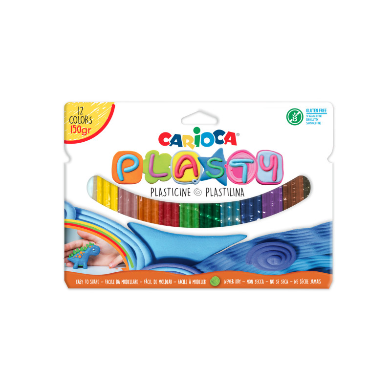 Plastelina fara gluten, 12.5 grame x 12 culori/cutie, CARIOCA Plasty
