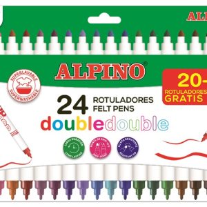 Carioca lavabila, 24 culori/cutie, vaft 2mm/4.5mm, ALPINO Double Double - culori clasice