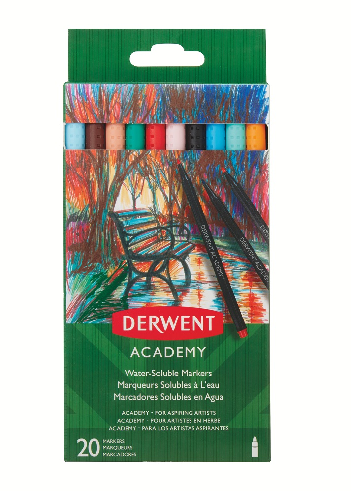 Carioci pe baza de apa DERWENT Academy, 20 buc/set, diverse culori