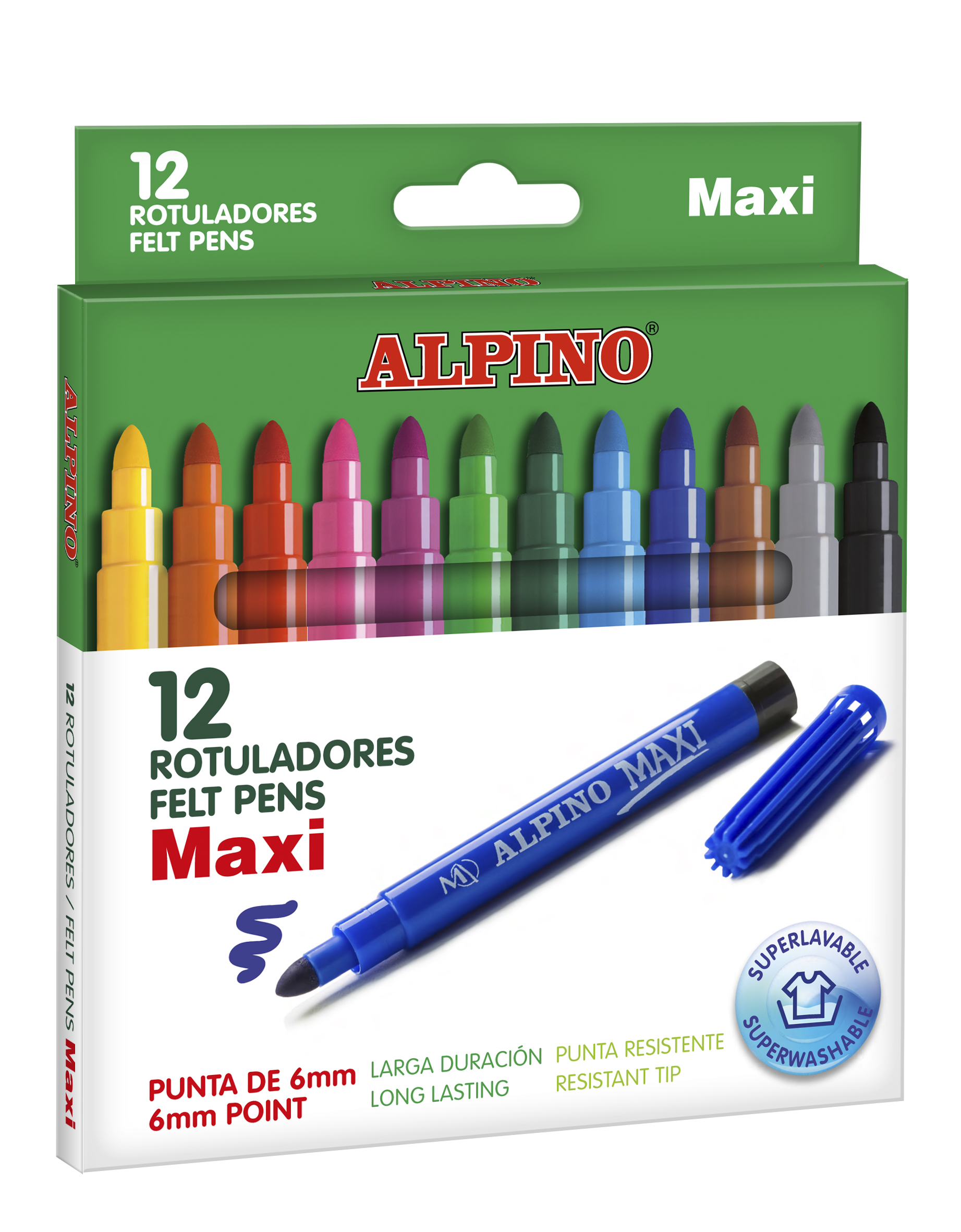 Carioca lavabila, 12 culori/cutie, ALPINO Maxi