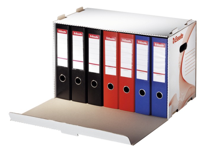 Container arhivare Esselte Standard, pt biblioraft, deschidere frontala,carton,100% reciclat,FSC,alb