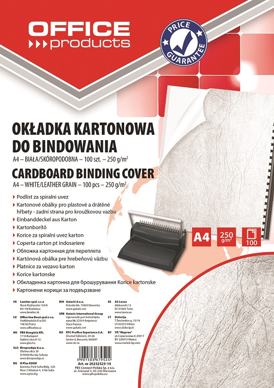 Coperta carton imitatie piele 250g/mp, A4, 100/top Office Products - alb