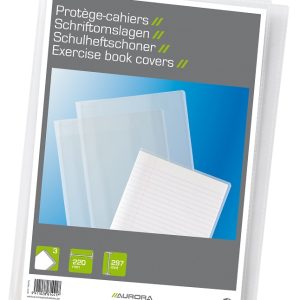 Coperta PP - 120 microni, pentru caiet A4, 3 buc/set, AURORA - transparent cristal