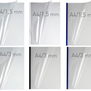 Coperti plastic PVC cu sina metalica 5mm, OPUS Easy Open - transparent cristal/rosu