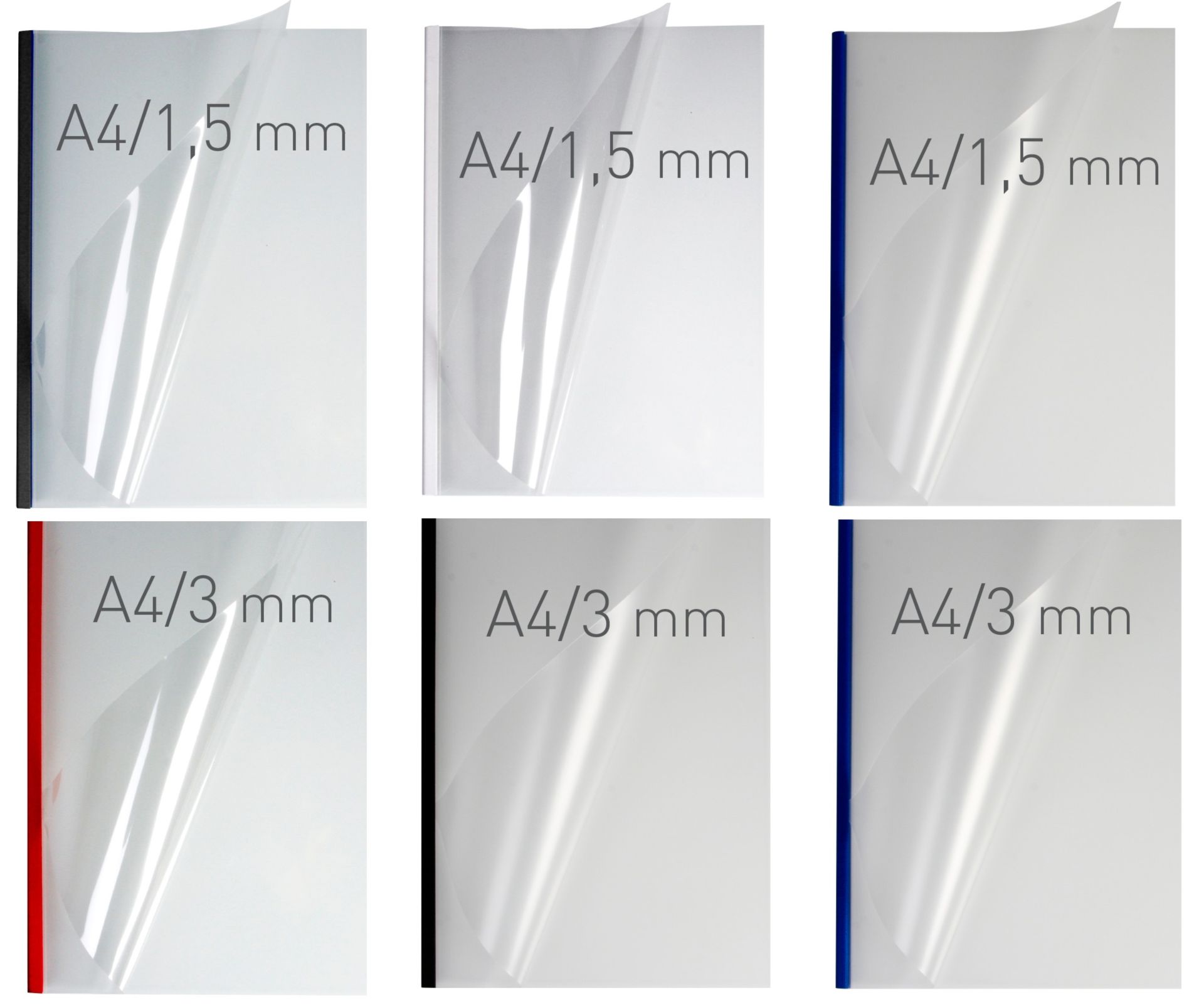 Coperti plastic PVC cu sina metalica 5mm, OPUS Easy Open - transparent cristal/rosu