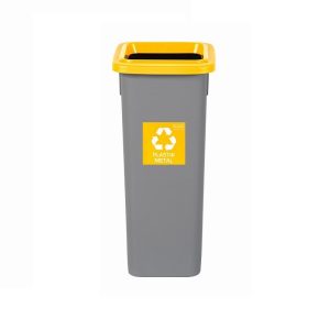 Cos plastic reciclare selectiva, capacitate 20l, PLAFOR Fit - gri cu capac galben - plastic