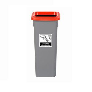 Cos plastic reciclare selectiva, capacitate 20l, PLAFOR Fit - gri cu capac rosu - metal