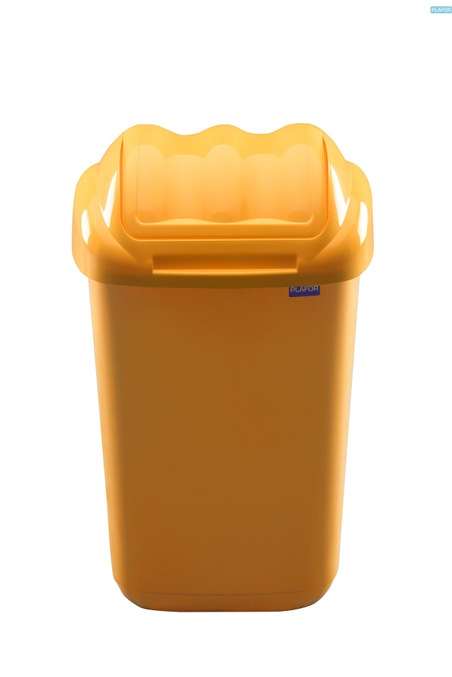 Cos plastic cu capac batant, pentru reciclare selectiva, capacitate 15l, PLAFOR Fala - galben