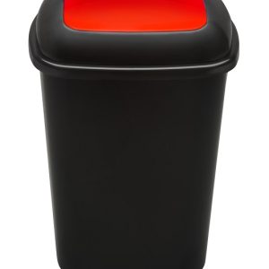 Cos plastic reciclare selectiva, capacitate 28l, PLAFOR Quatro - negru cu capac rosu - metal