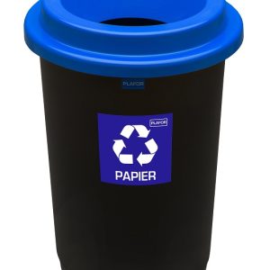Cos plastic reciclare selectiva, capacitate 50l, PLAFOR Eco - negru cu capac albastru - hartie