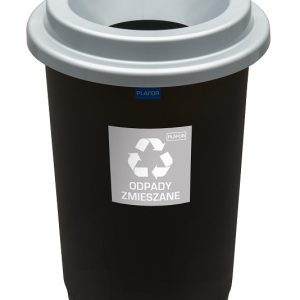 Cos plastic reciclare selectiva, capacitate 50l, PLAFOR Eco - negru cu capac argintiu - altele