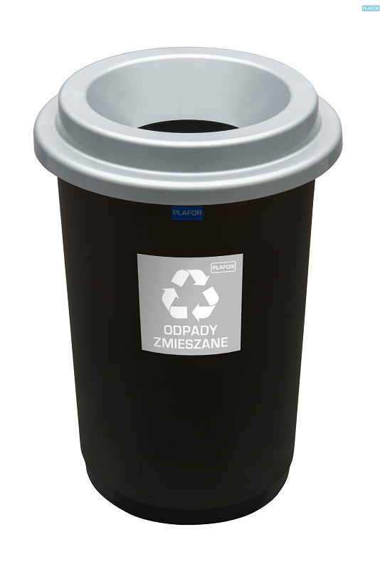 Cos plastic reciclare selectiva, capacitate 50l, PLAFOR Eco - negru cu capac argintiu - altele