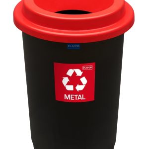 Cos plastic reciclare selectiva, capacitate 50l, PLAFOR Eco - negru cu capac rosu - metal