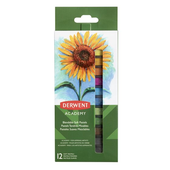 Creioane pastel soft DERWENT Academy, 12 buc/set, diverse culori