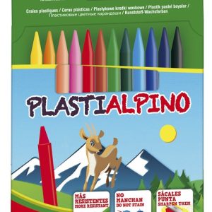 Creioane cerate din plastic, cutie carton, 12 culori/cutie, Plasti ALPINO