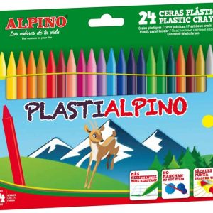 Creioane cerate din plastic, cutie carton, 24 culori/cutie, Plasti ALPINO