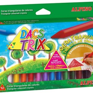 Creioane cerate soft, triunghilare, cutie carton, 12 culori/cutie, ALPINO DacsTrix