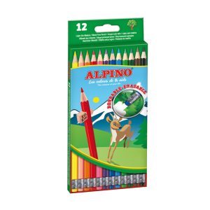 Creioane colorate cu guma, cutie carton, 12 culori/set, ALPINO Erasable
