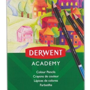 Creioane colorate DERWENT Academy, cutie metalica, 12 buc/set