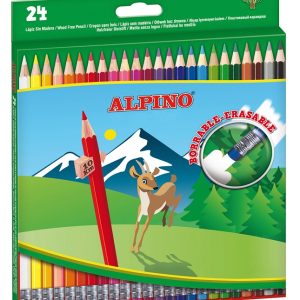 Creioane colorate cu guma, cutie carton, 24 culori/set, ALPINO Erasable