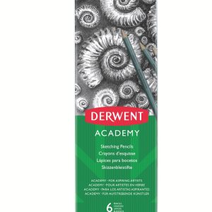 Creioane Grafit 3B-2H DERWENT Academy, cutie metalica, 6 buc/set, negru