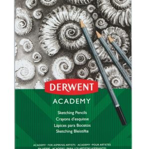 Creioane Grafit 6B-5H DERWENT Academy, cutie metalica, 12 buc/set, negru