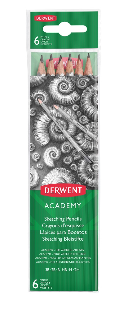 Creioane Grafit 2H-3B DERWENT Academy, blister, 6 buc/set, negru