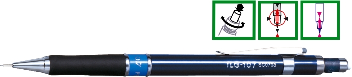 Creion mecanic profesional PENAC TLG-107, 0.7mm, con metalic, varf cilindric fix, inel albastru